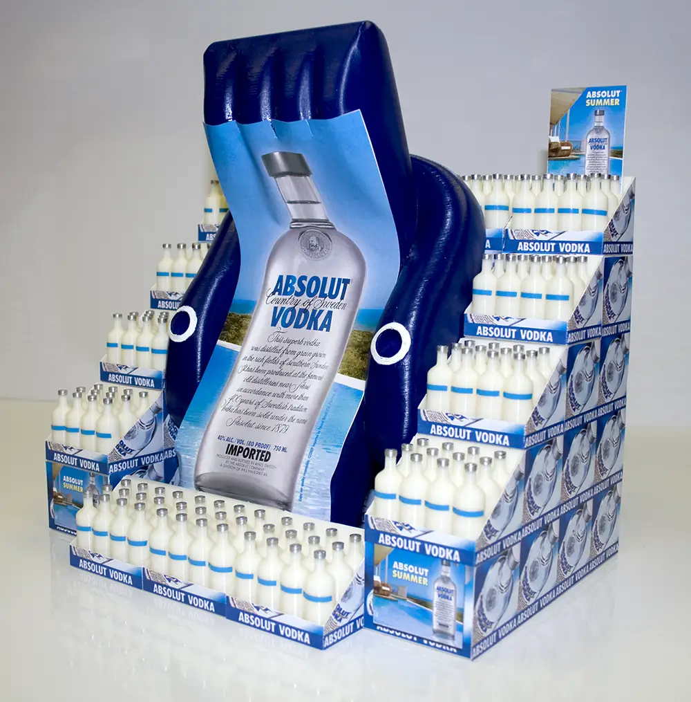 3D printed Absolut Bottle Display with Cased Bottles