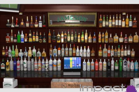 3d rendering of the back bar of an irish pub, photo realistic