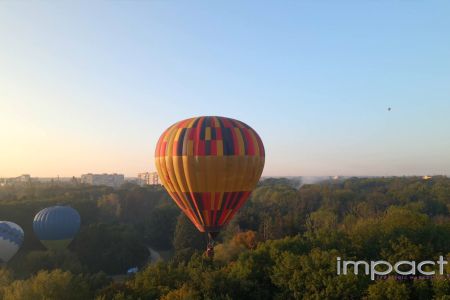 Aerial drone videography of hot air balloon in flight