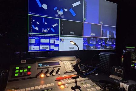 Blackmagic ATEM switcher on site, cutting corporate presentation