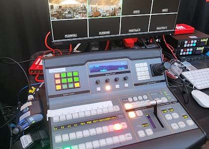 Blackmagic multicamera switcher cutting corporate team building event
