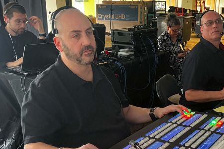 Director John Carboni directing and switching live corporate event stream production