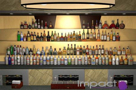 Fully Rendered 3d Nightclub Back Bar With Bottles Created For Pernod Ricard By Impact Studios
