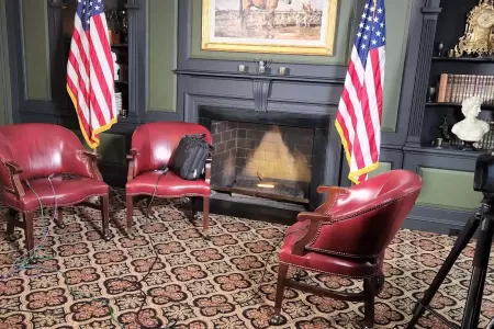 Multi-camera live interview setup at President Trump's Bedminster New Jersey home for NDTV