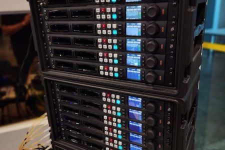 Stack of rackmounted blackmagic hyperdeck 4k recorders